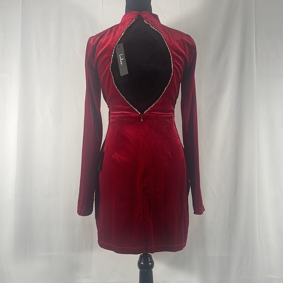 Lulus Red Velvet
Embellished Cutout back, Long Sleeve Mini Dress, Medium,NWT - Picture 3 of 12